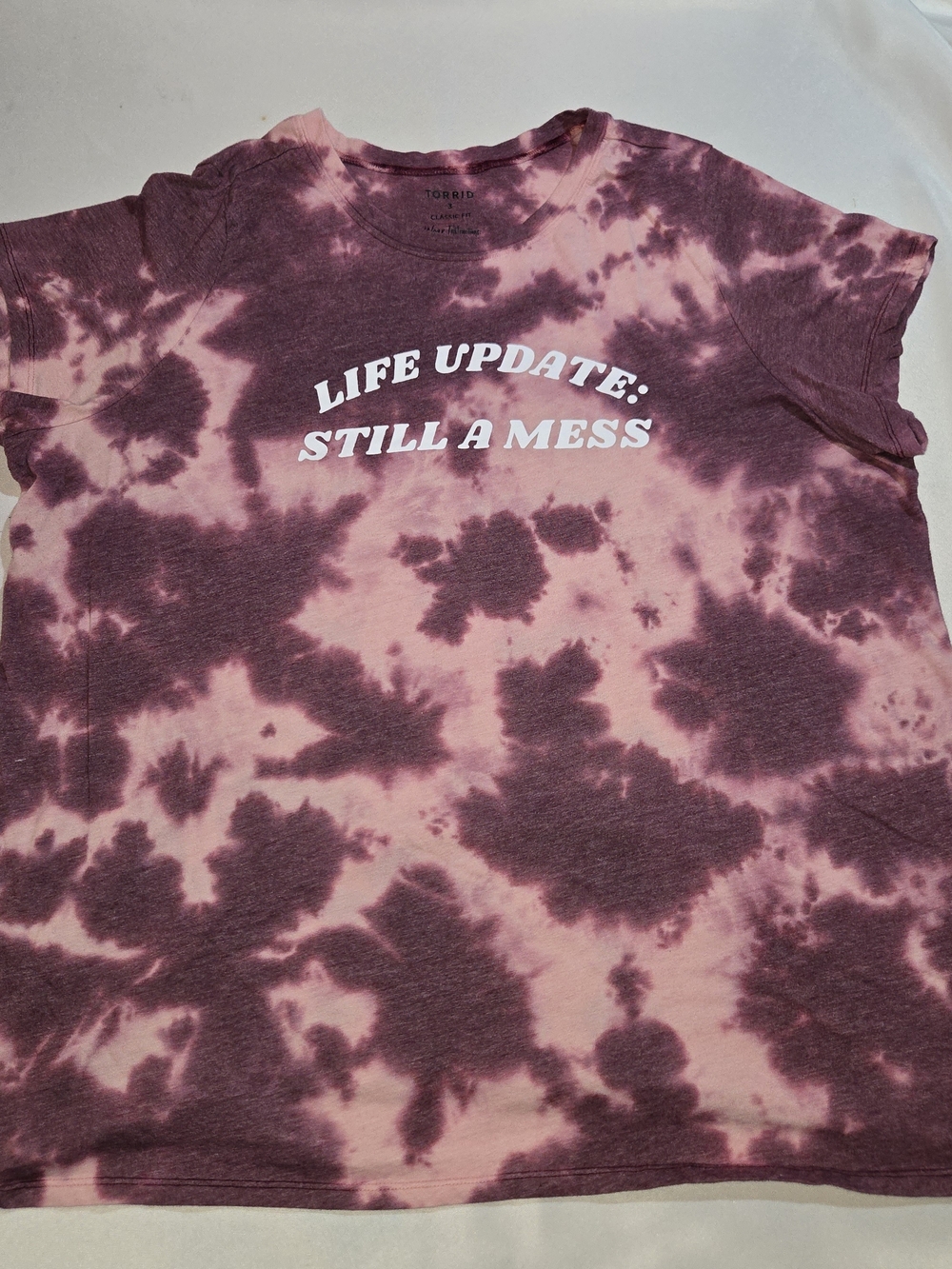 torrid Pink and Burgundy Tie-Dye Graphic Tee - "Life Update: Still a Mess"